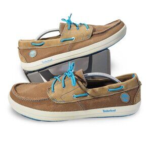 Timberland Canvas Slip-on Boat Shoes Men's 13 Brown / Blue 3717A
